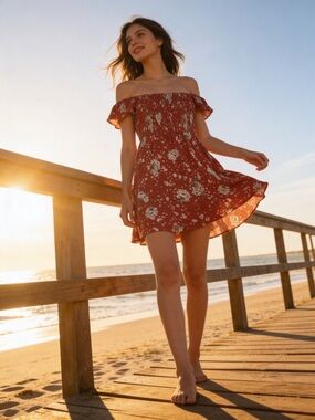 torrid Rust Floral Off-Shoulder Smocked Midi Dress